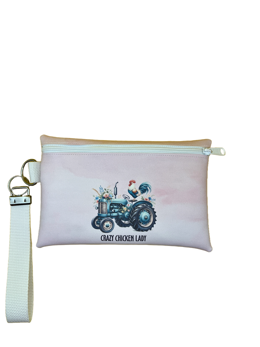 6X9 Vinyl Zipper Crazy Chicken Lady Bag Wristlet