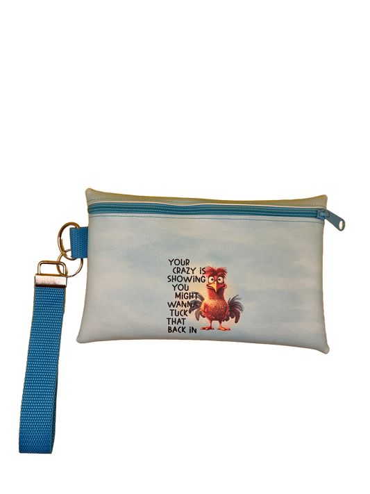 6X9 Vinyl Zipper Crazy Chicken Lady Bag Wristlet