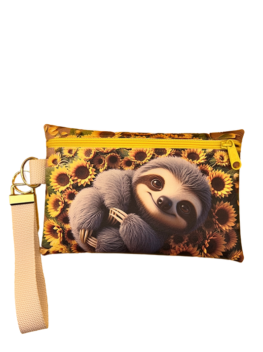 4X6 Vinyl Zipper Sloth Wristlet Bag